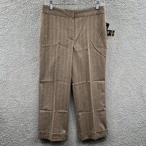 Briggs New York Womens Crop Pants 8 Brown Pinstripe Career Office Stretch